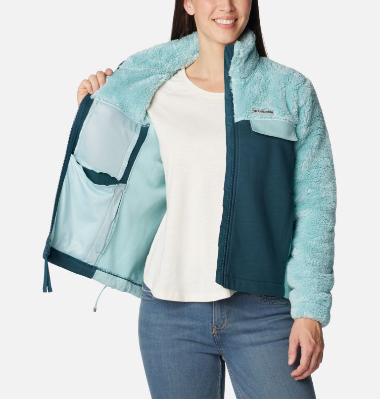 Women's Columbia Lodge Hybrid Sherpa Jacket, Color: Aqua Haze, Night Wave, image 5