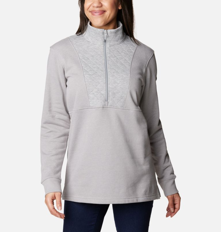 Women's Columbia Lodge Quilted Quarter Zip Tunic, Color: Light Grey Heather, image 5