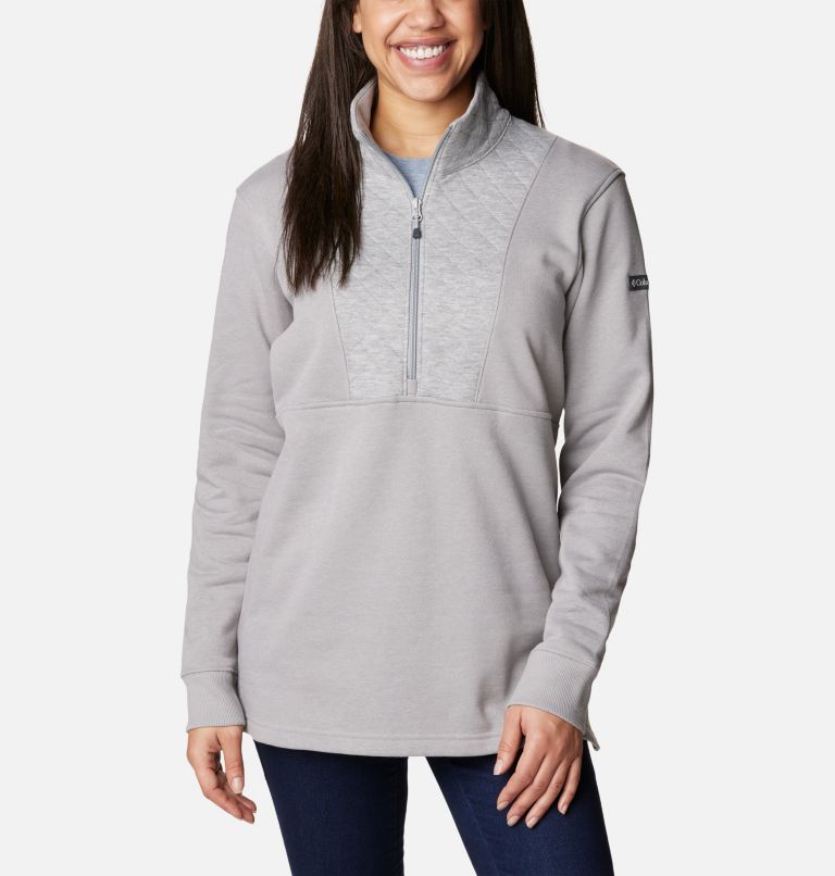 Women's Columbia Lodge Quilted Quarter Zip Tunic, Color: Light Grey Heather, image 1