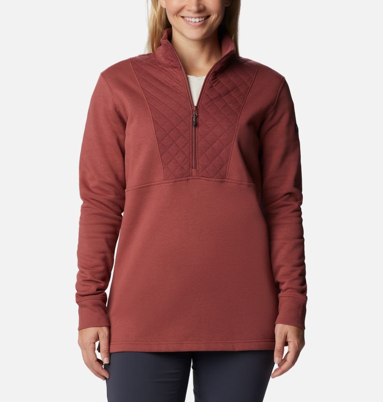 Women's Columbia Lodge Quilted Quarter Zip Tunic, Color: Beetroot, image 1