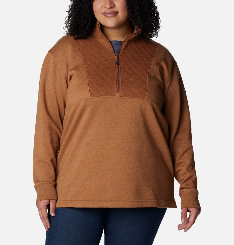 Thumbnail: Women's Columbia Lodge Quilted Quarter Zip Tunic - Plus Size, Color: Camel Brown, image 1