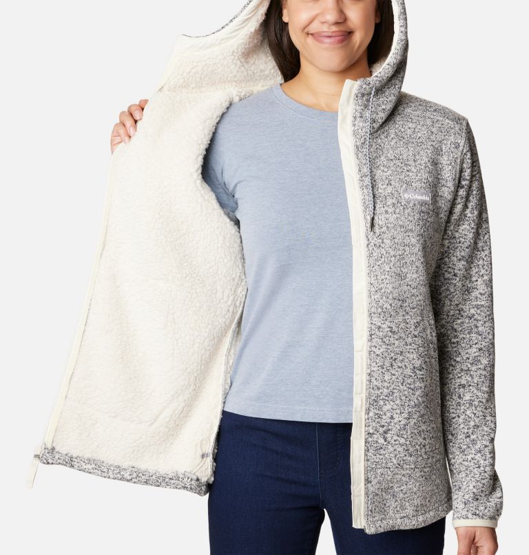 Women's Sweater Weather Sherpa Full Zip Hooded Jacket, Color: Chalk Heather, image 5