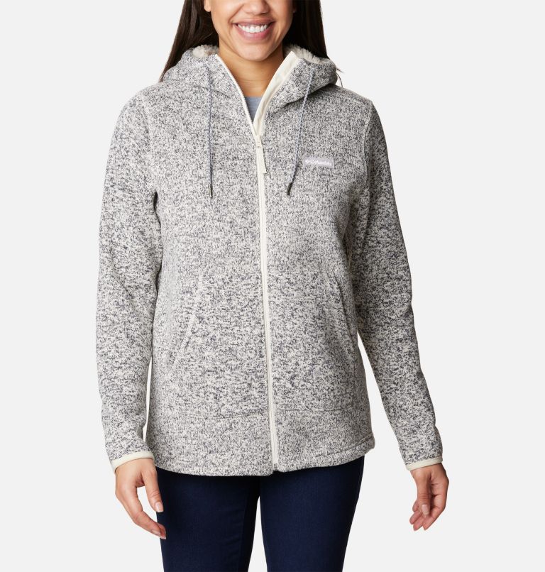 Women's Sweater Weather Sherpa Full Zip Hooded Jacket, Color: Chalk Heather, image 1