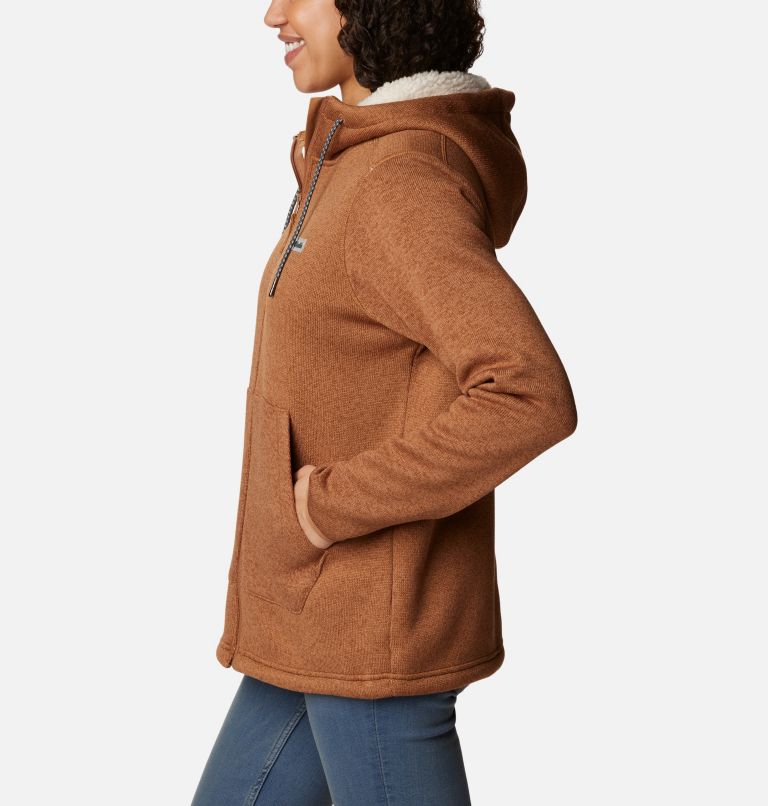 Women's Sweater Weather Sherpa Full Zip Hooded Jacket, Color: Camel Brown Heather, image 3
