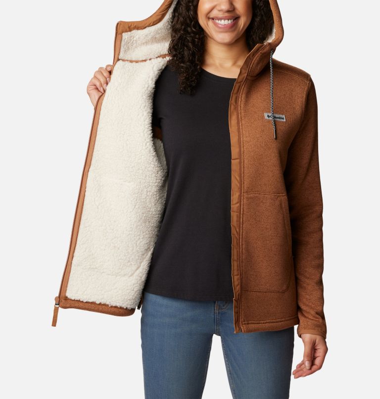 Thumbnail: Women's Sweater Weather Sherpa Full Zip Hooded Jacket, Color: Camel Brown Heather, image 5