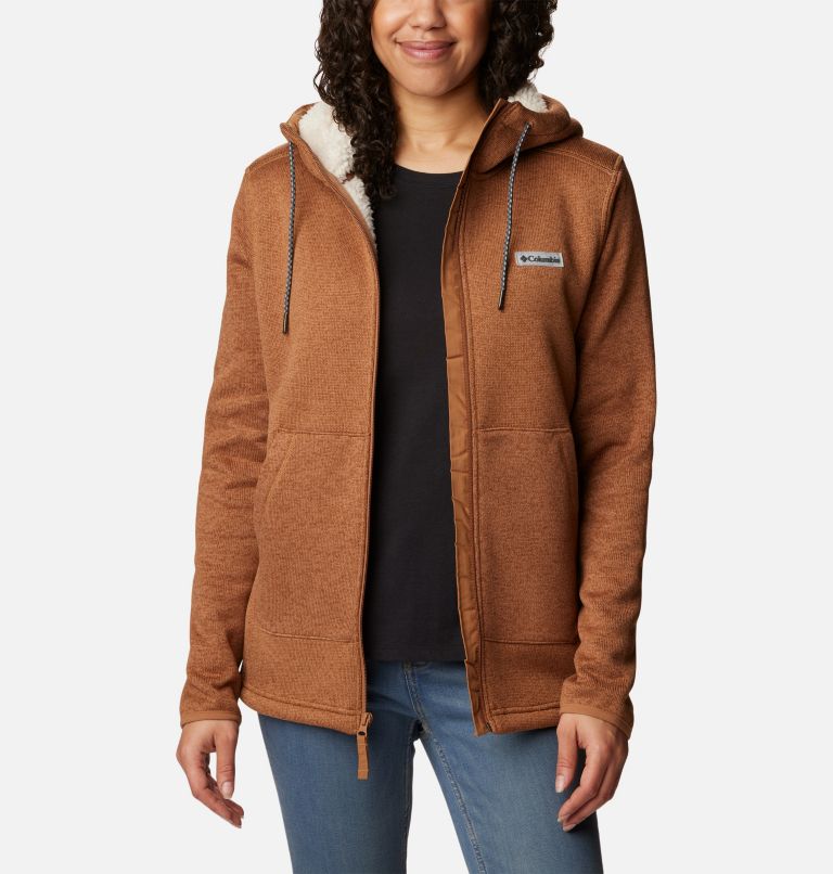 Women's Sweater Weather Sherpa Full Zip Hooded Jacket, Color: Camel Brown Heather, image 7