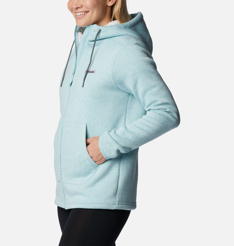 Women's Sweater Weather Sherpa Full Zip Hooded Jacket, Color: Aqua Haze Heather, image 3