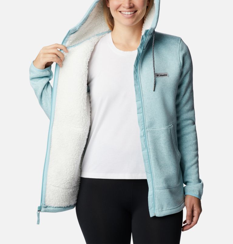 Women's Sweater Weather Sherpa Full Zip Hooded Jacket, Color: Aqua Haze Heather, image 5