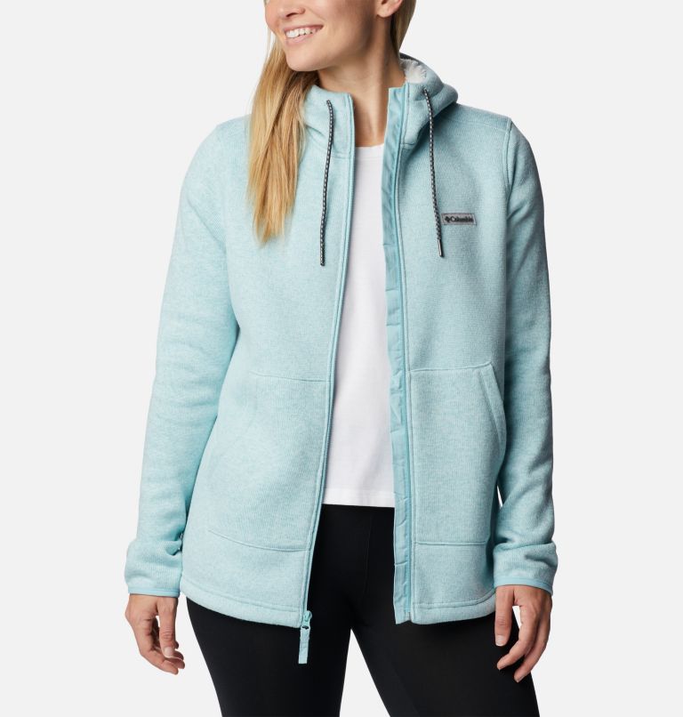 Women's Sweater Weather Sherpa Full Zip Hooded Jacket, Color: Aqua Haze Heather, image 6