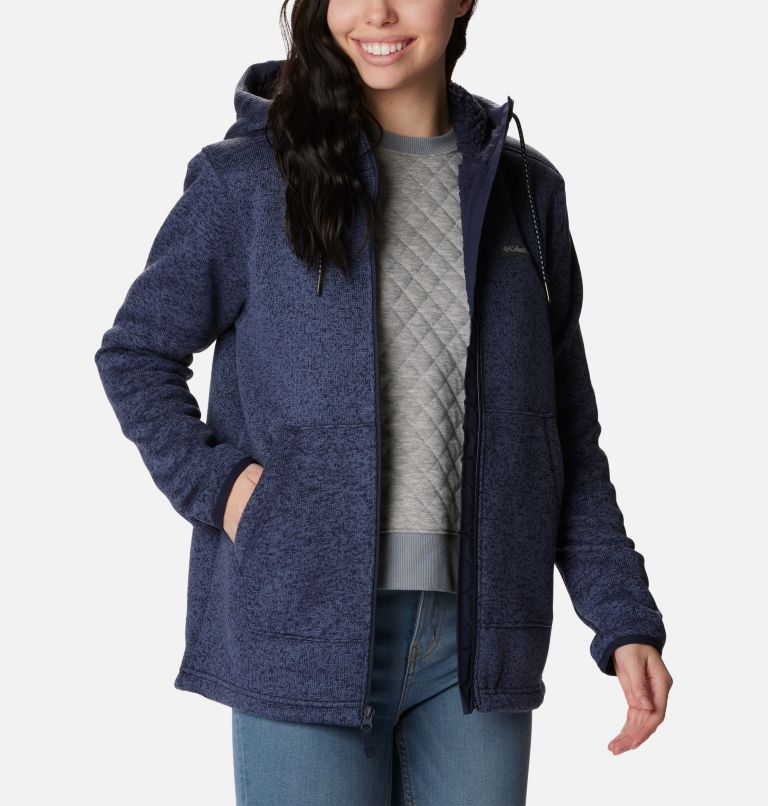 Women's Sweater Weather Sherpa Full Zip Hooded Jacket, Color: Dark Nocturnal Heather, image 6