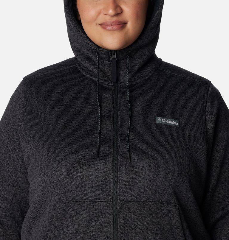 Thumbnail: Women's Sweater Weather Sherpa Full Zip Hooded Jacket - Plus Size, Color: Black Heather, image 4