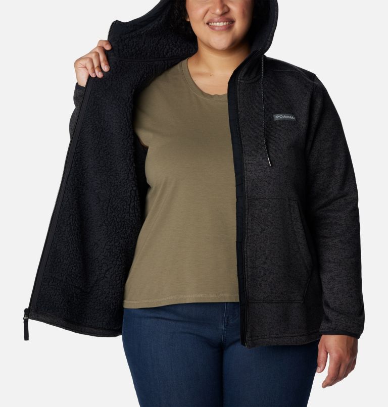 Thumbnail: Women's Sweater Weather Sherpa Full Zip Hooded Jacket - Plus Size, Color: Black Heather, image 5