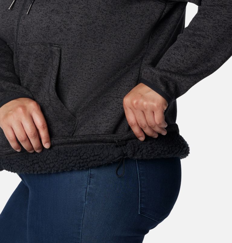 Thumbnail: Manteau avec capuchon et fermeture éclair en sherpa Sweater Weather pour femmes – Grandes tailles, Color: Black Heather, image 6