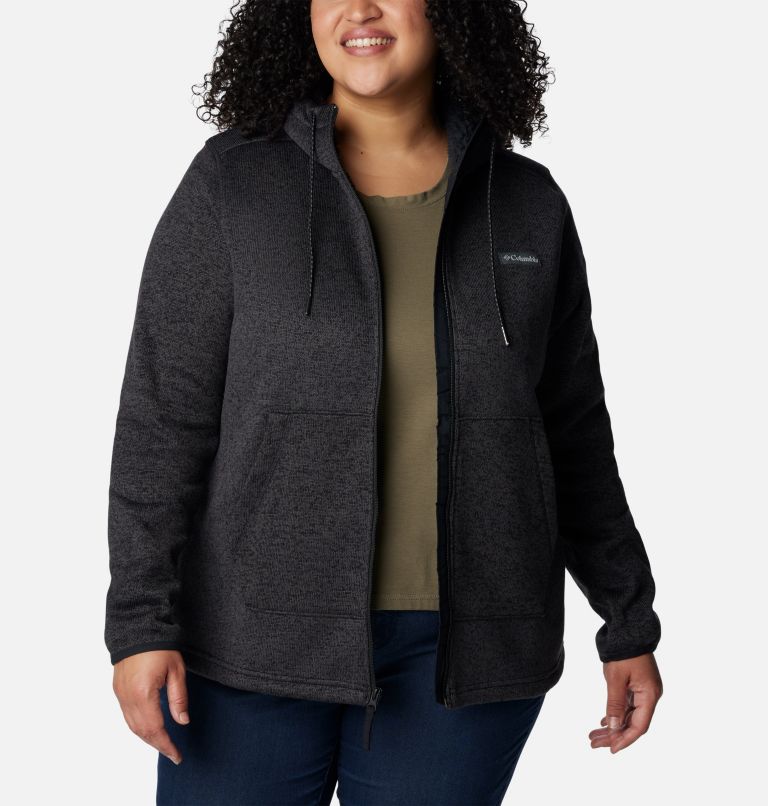Women's Sweater Weather Sherpa Full Zip Hooded Jacket - Plus Size, Color: Black Heather, image 7