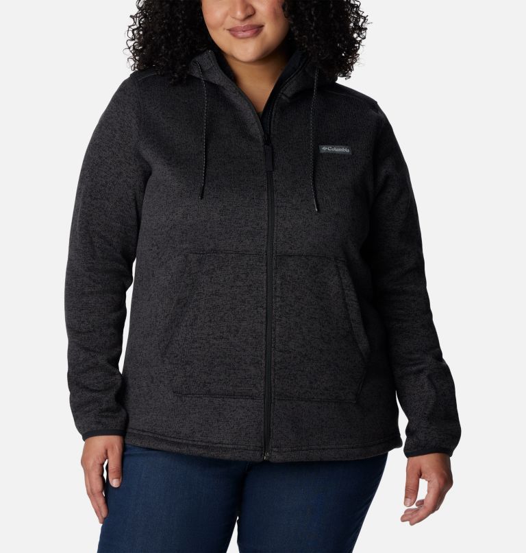 Women's Sweater Weather Sherpa Full Zip Hooded Jacket - Plus Size, Color: Black Heather, image 1