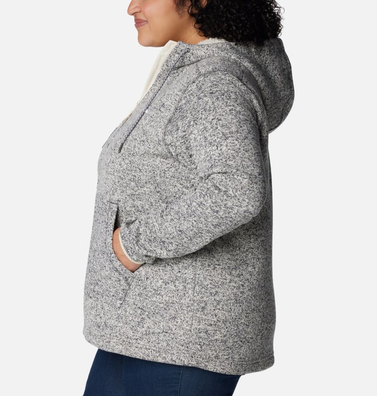 Women's Sweater Weather Sherpa Full Zip Hooded Jacket - Plus Size, Color: Chalk Heather, image 3