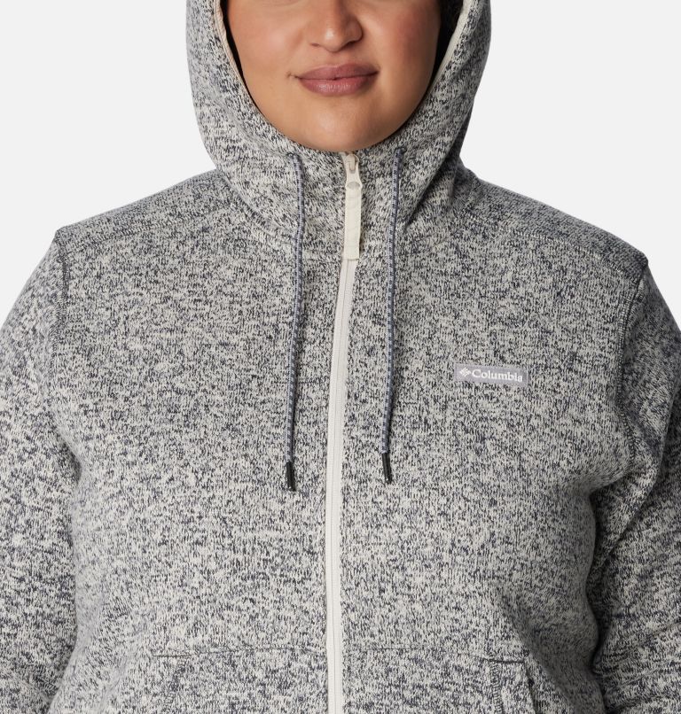 Women's Sweater Weather Sherpa Full Zip Hooded Jacket - Plus Size, Color: Chalk Heather, image 4
