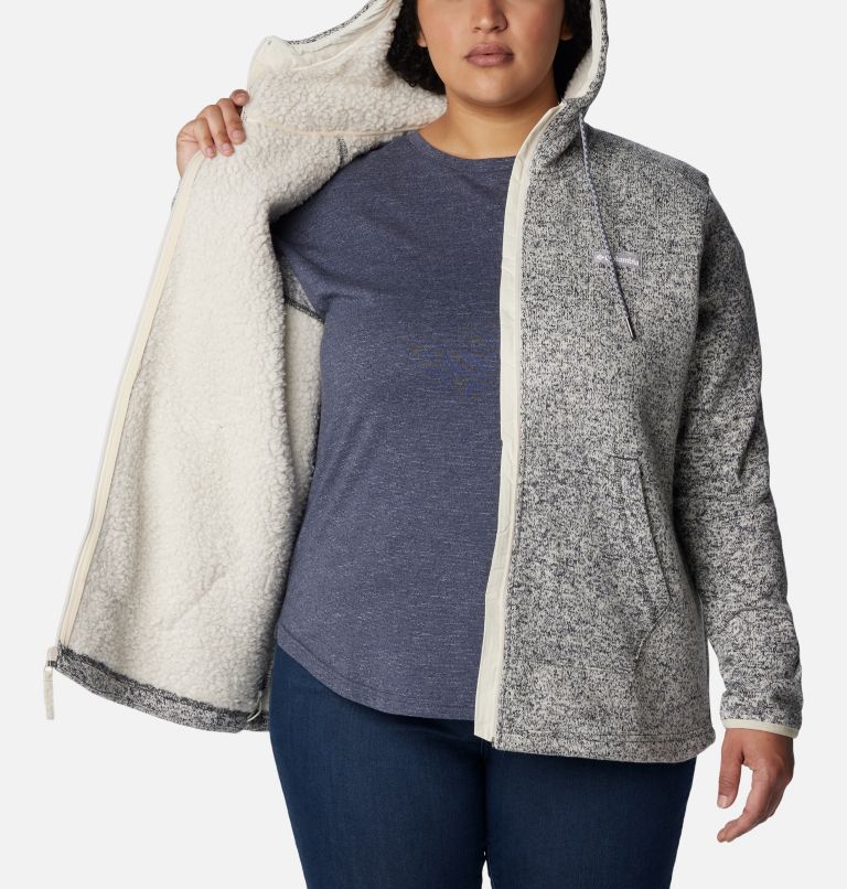 Women's Sweater Weather Sherpa Full Zip Hooded Jacket - Plus Size, Color: Chalk Heather, image 5