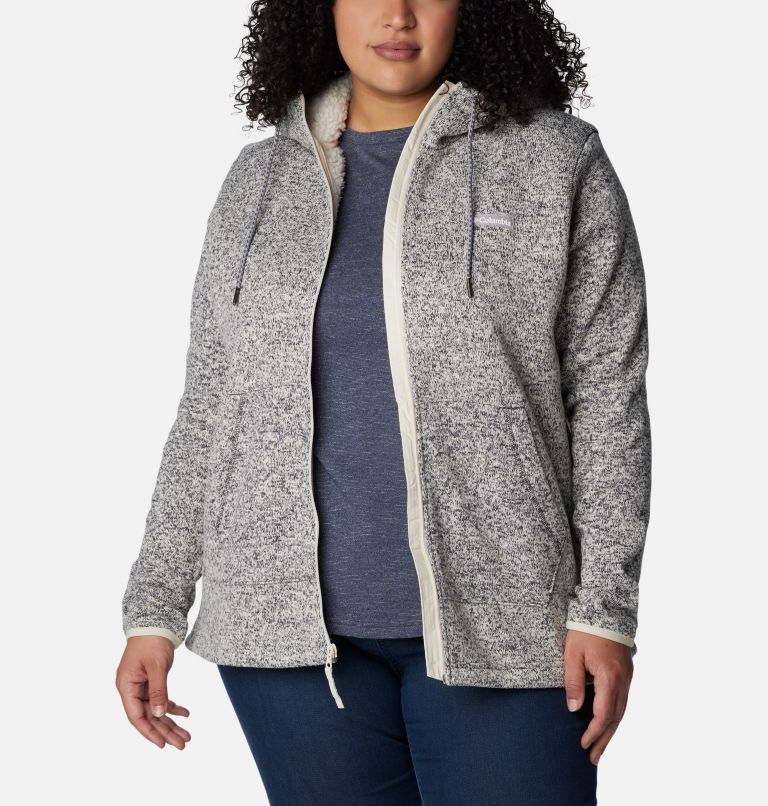 Women's Sweater Weather Sherpa Full Zip Hooded Jacket - Plus Size, Color: Chalk Heather, image 7