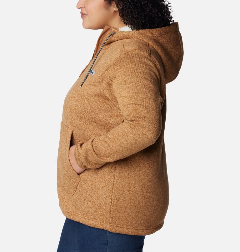 Manteau avec capuchon et fermeture éclair en sherpa Sweater Weather pour femmes – Grandes tailles, Color: Camel Brown Heather, image 3