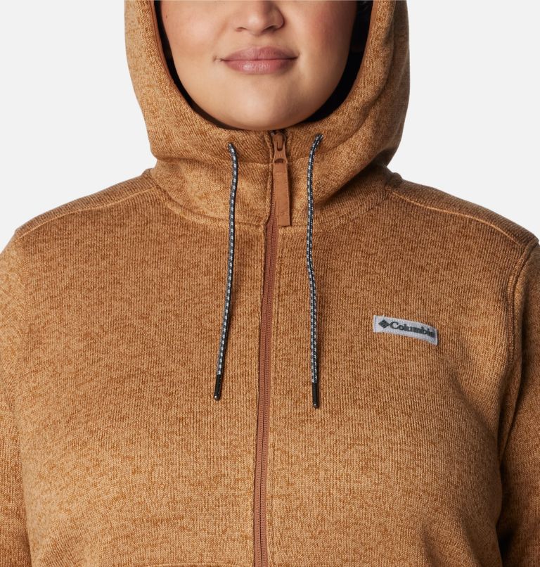 Manteau avec capuchon et fermeture éclair en sherpa Sweater Weather pour femmes – Grandes tailles, Color: Camel Brown Heather, image 4