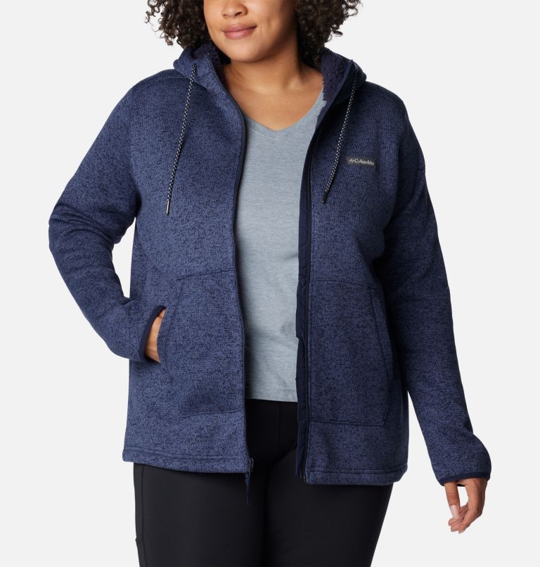Thumbnail: Women's Sweater Weather Sherpa Full Zip Hooded Jacket - Plus Size, Color: Dark Nocturnal Heather, image 7