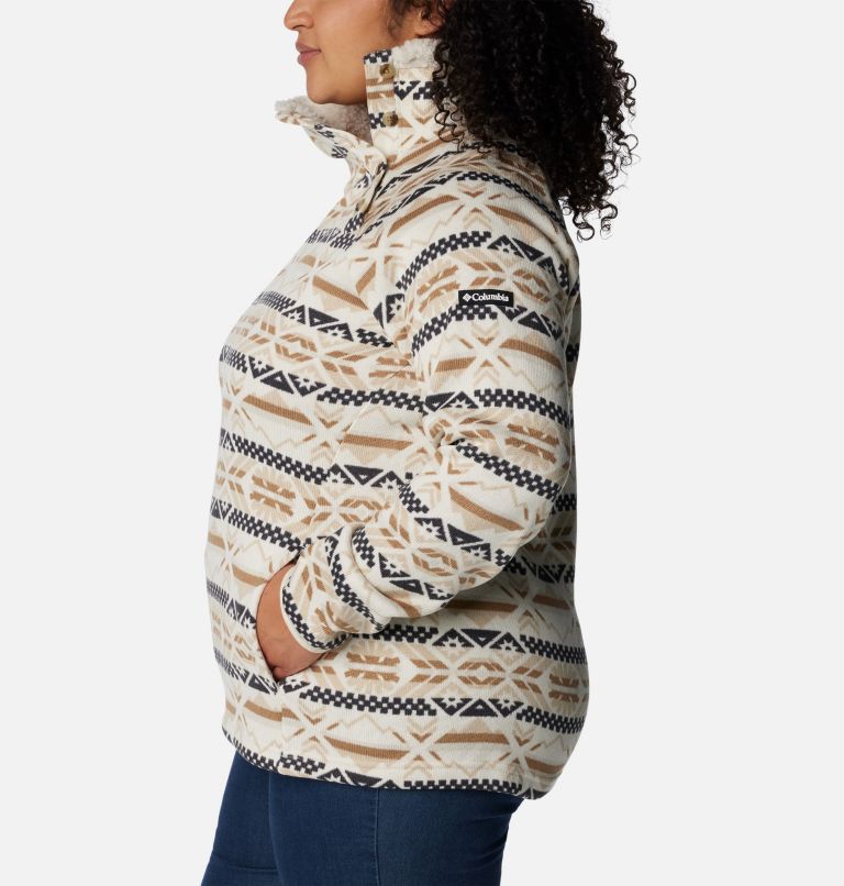 Thumbnail: Women's Sweater Weather Sherpa Hybrid Pullover - Plus Size, Color: Chalk Checkered Peaks, image 3