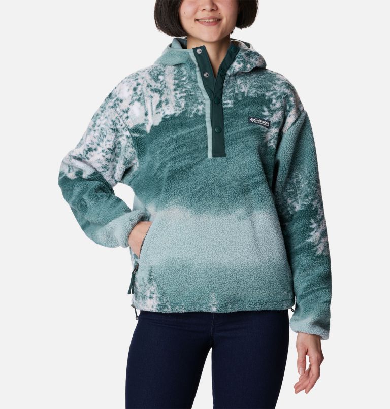 Thumbnail: Sudadera de forro polar sherpa con capucha Helvetia para mujer, Color: Night Wave Solar Ski Print, image 1