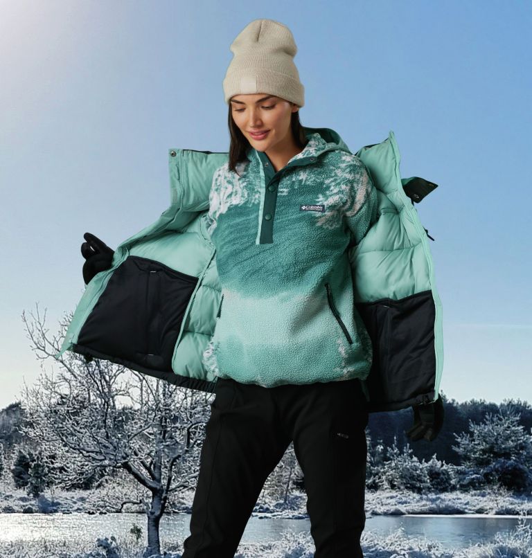 Sudadera de forro polar sherpa con capucha Helvetia para mujer, Color: Night Wave Solar Ski Print, image 6