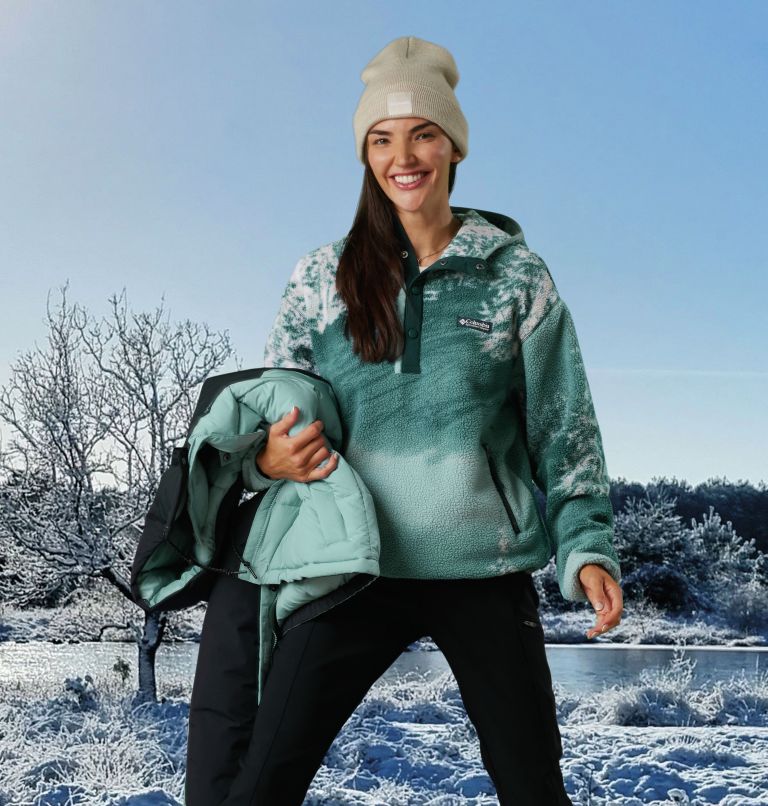 Thumbnail: Sudadera de forro polar sherpa con capucha Helvetia para mujer, Color: Night Wave Solar Ski Print, image 7