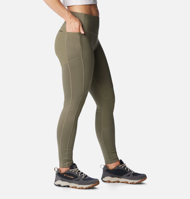 Women's Back Beauty Warm Hybrid Leggings, Color: Stone Green, image 3