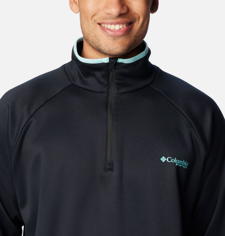 Men's PFG Terminal Fleece Quarter Zip Pullover, Color: Black, Gulf Stream, image 4