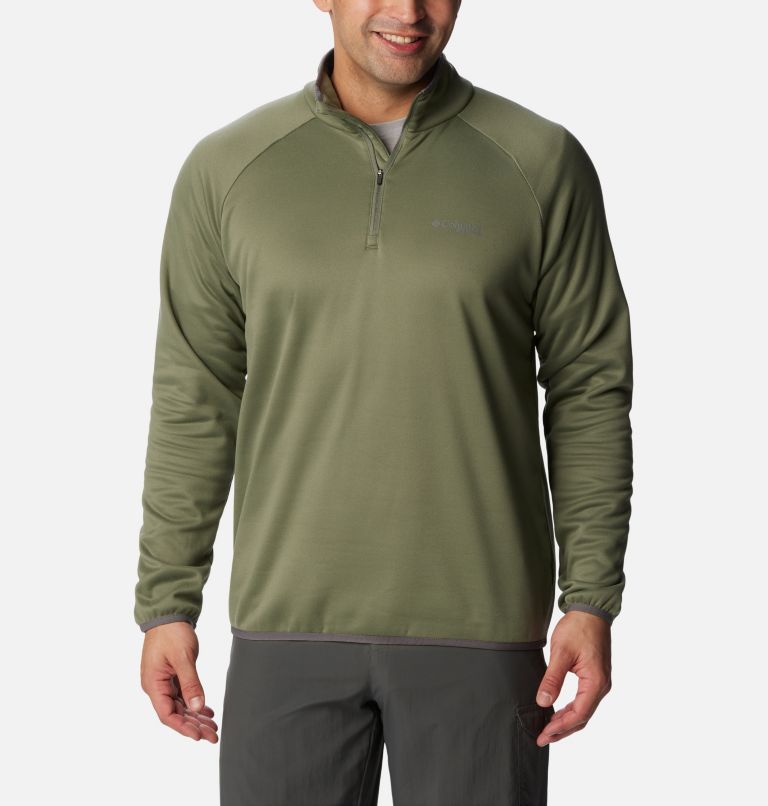 Thumbnail: Men's PFG Terminal Fleece Quarter Zip Pullover, Color: Cypress, City Grey, image 1