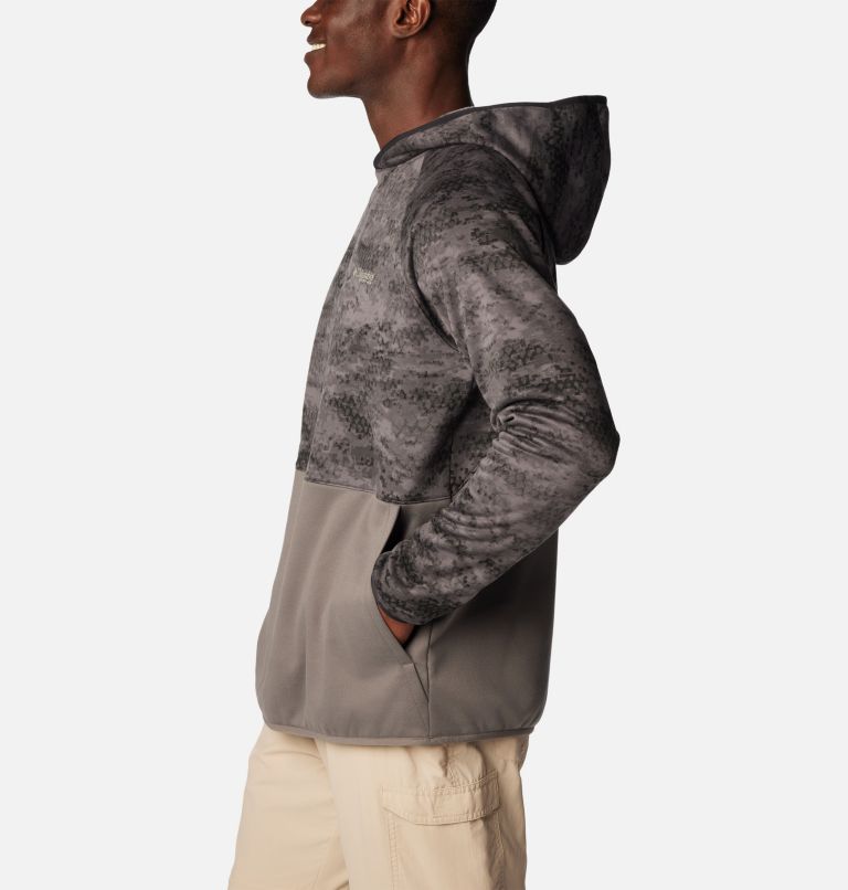 Men's PFG Super Terminal Fleece Hoodie, Color: Black PFG Camo, City Grey, image 3