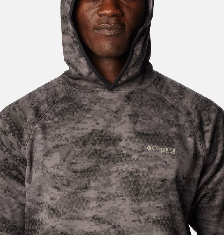 Men's PFG Super Terminal Fleece Hoodie, Color: Black PFG Camo, City Grey, image 4