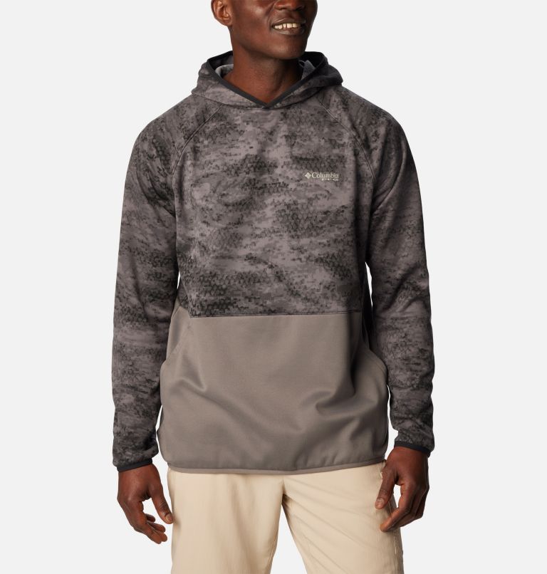 Men's PFG Super Terminal Fleece Hoodie, Color: Black PFG Camo, City Grey, image 1