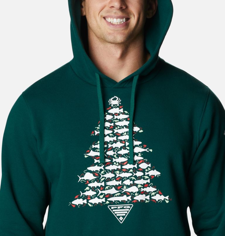Men's PFG Crested Beaut Hoodie, Color: Dark Ivy Fish Tree Graphic, image 4