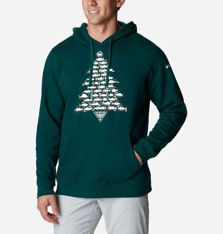 Men's PFG Crested Beaut Hoodie, Color: Dark Ivy Fish Tree Graphic, image 1