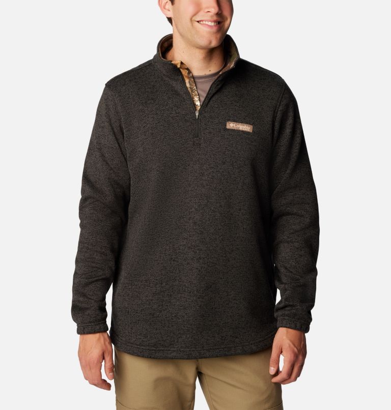 Thumbnail: Men's PHG Bucktail Quarter Zip Pullover, Color: Black Heather, Realtree Edge, image 1