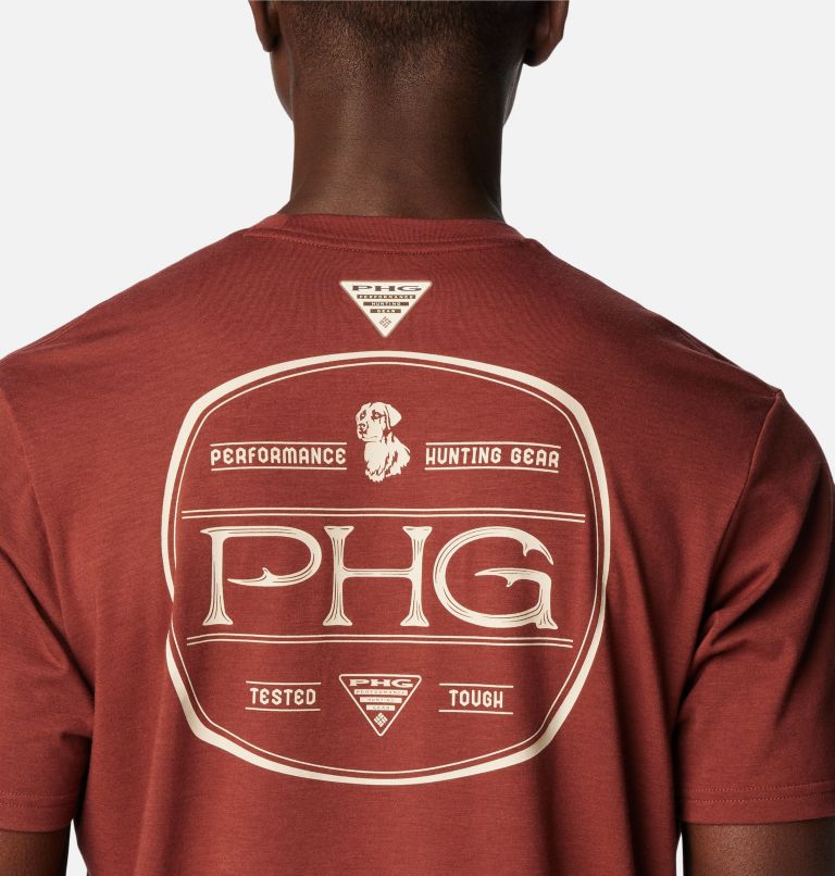 Thumbnail: Men's PHG Seasonal Short Sleeve Tech T-Shirt, Color: Red Rocks, Dark Stone Dog Graphic, image 5