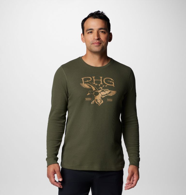 Men's PHG Built For It Waffle Long Sleeve Shirt, Color: Surplus Green, Busted Duck, image 1