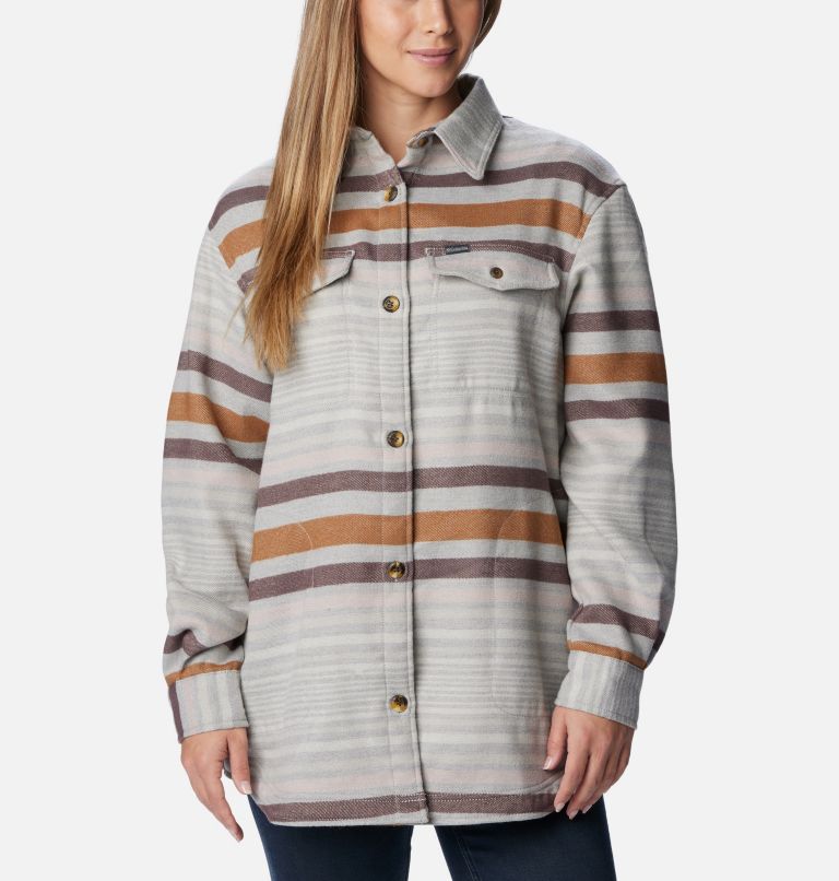 Women's Calico Basin Shirt Jacket, Color: Columbia Grey Heathered Stripe, image 3