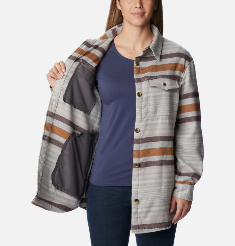 Women's Calico Basin Shirt Jacket, Color: Columbia Grey Heathered Stripe, image 6