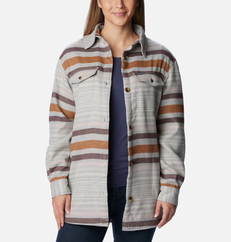 Thumbnail: Manteau-chemise Calico Basin pour femmes, Color: Columbia Grey Heathered Stripe, image 1