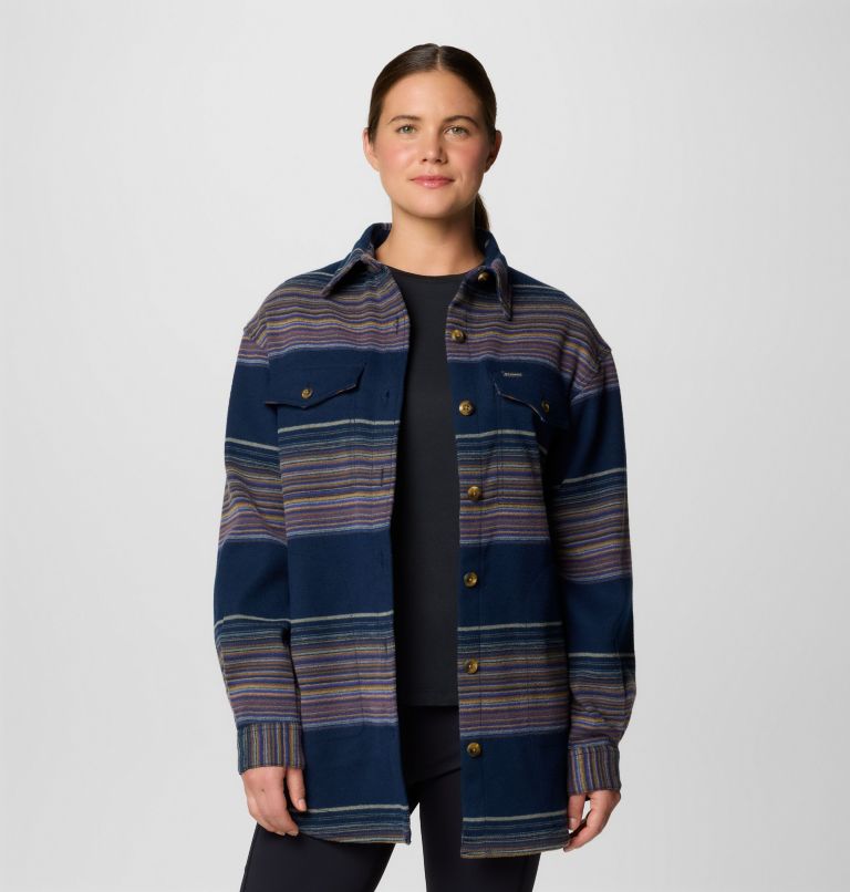 Women's Calico Basin Shirt Jacket, Color: Collegiate Navy Vista Stripe, image 1