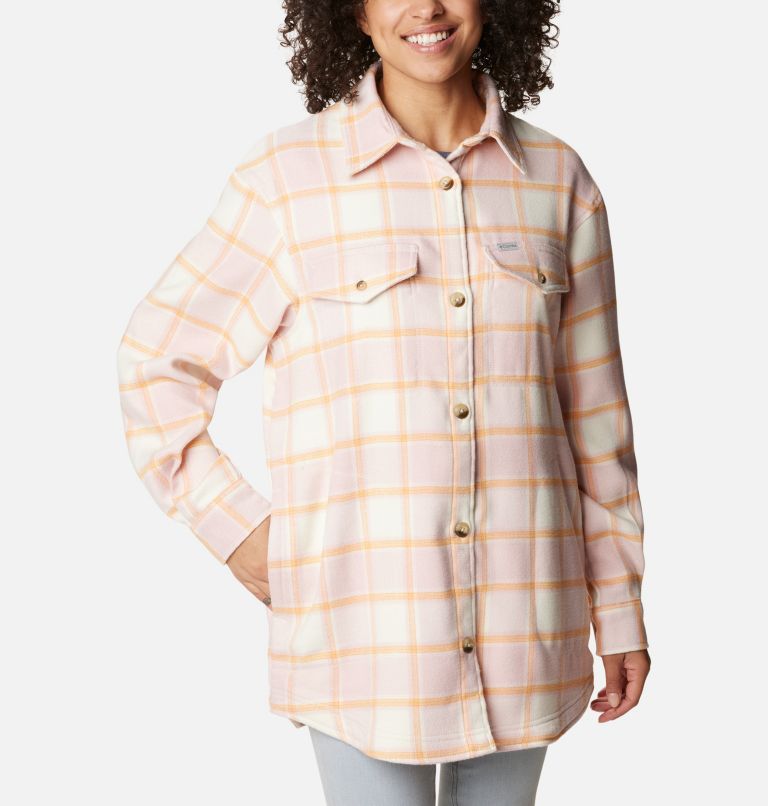 Women's Calico Basin Shirt Jacket, Color: Sunset Peach Buffalo Ombre, image 3