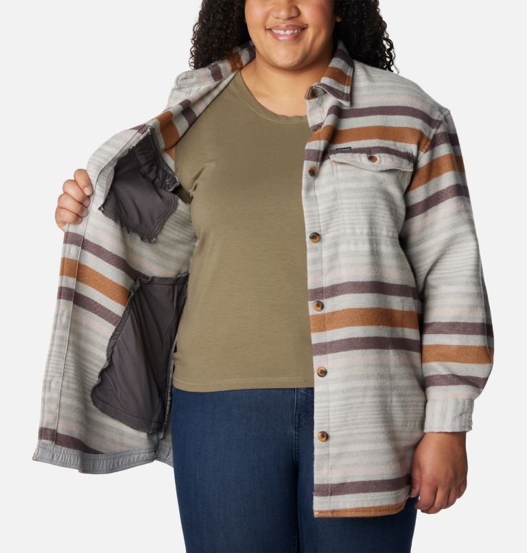 Thumbnail: Women's Calico Basin Shirt Jacket - Plus Size, Color: Columbia Grey Heathered Stripe, image 5