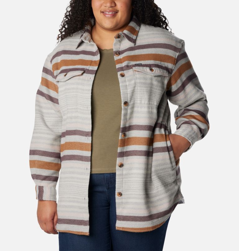 Thumbnail: Women's Calico Basin Shirt Jacket - Plus Size, Color: Columbia Grey Heathered Stripe, image 1