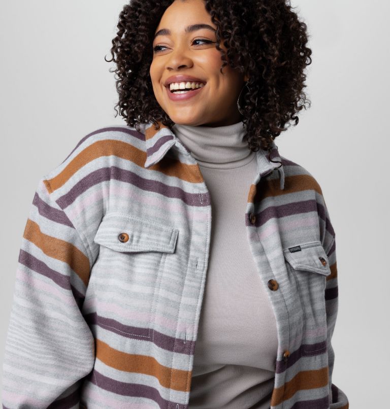 Thumbnail: Women's Calico Basin Shirt Jacket - Plus Size, Color: Columbia Grey Heathered Stripe, image 6