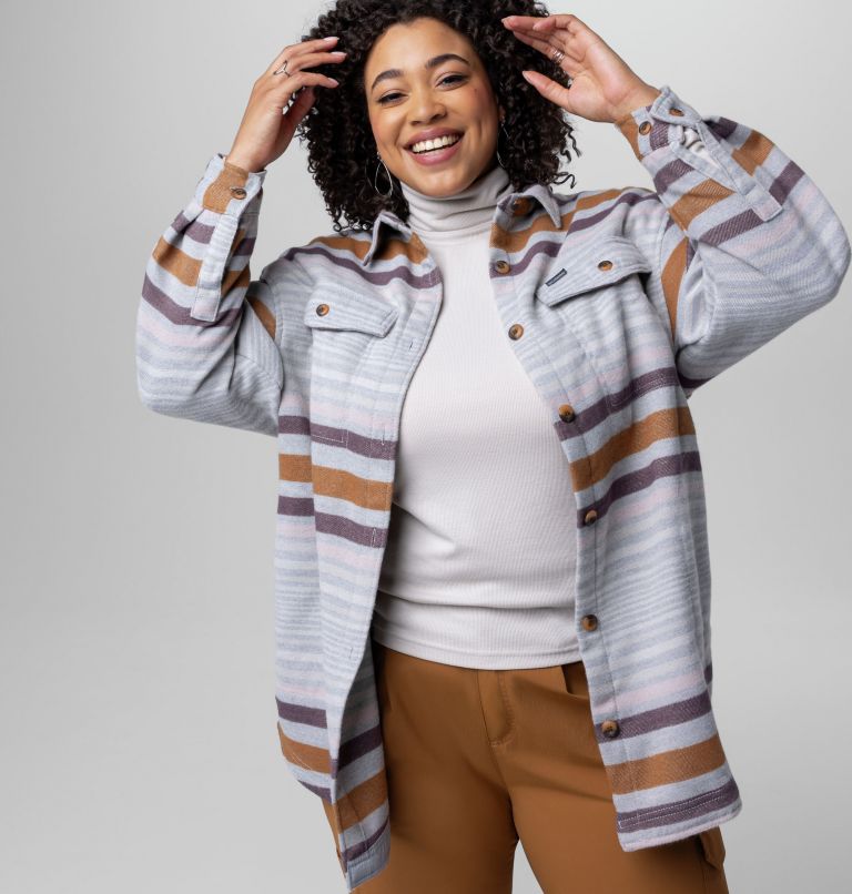 Women's Calico Basin Shirt Jacket - Plus Size, Color: Columbia Grey Heathered Stripe, image 7